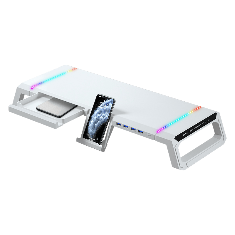 ICE COOREL Monitor Riser T1, Multifunctional Computer Stand, Monitor Screen Riser, Desktop Computer Desk Support, Rechargeable Foldable Storage Rack, USB 3.0 Expansio