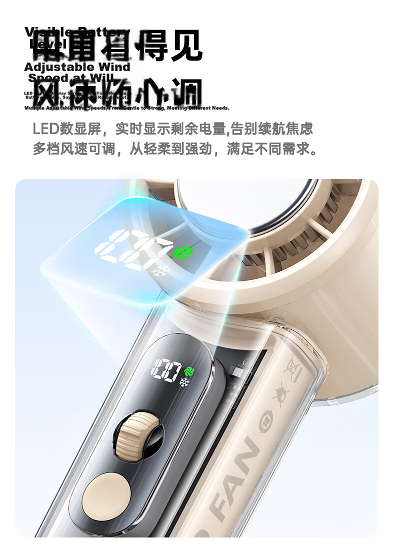 Bull Handheld Mini Fan Ice Cooling 2026 New Portable Neck Hanging Desktop Silent USB Rechargeable Outdoor Long Battery Life Cooling Fan [Beige] 4800mAh 8