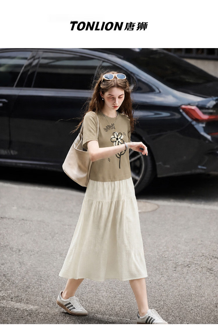 TonLion 2026 New Spring Summer Women's Dress Knitted Patchwork Early Spring Korean Style Fashionable Elegant 1