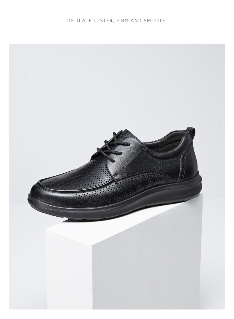 CAMEL Men's Cowhide Breathable Shock-Absorbing Business Casual Leather Shoes G13M263053 Black Size 38 7