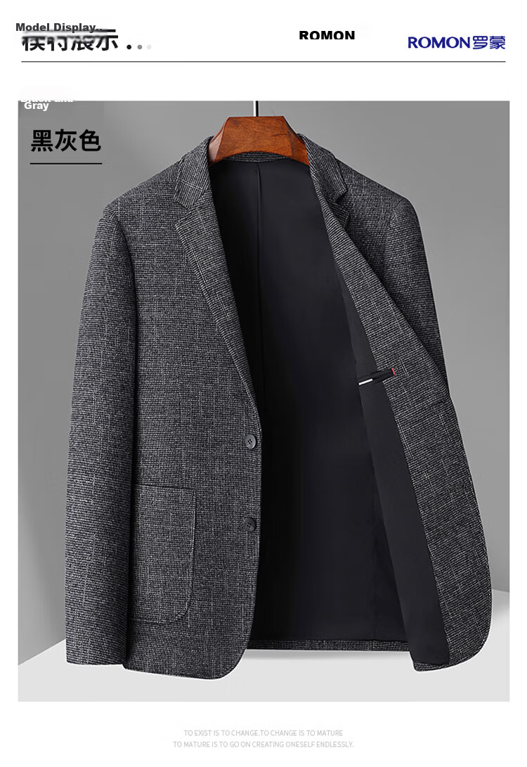 ROMON Men's Autumn Business Slim Fit Suit Jacket Professional Formal Wear Wedding Attire Father's Day Gift 14