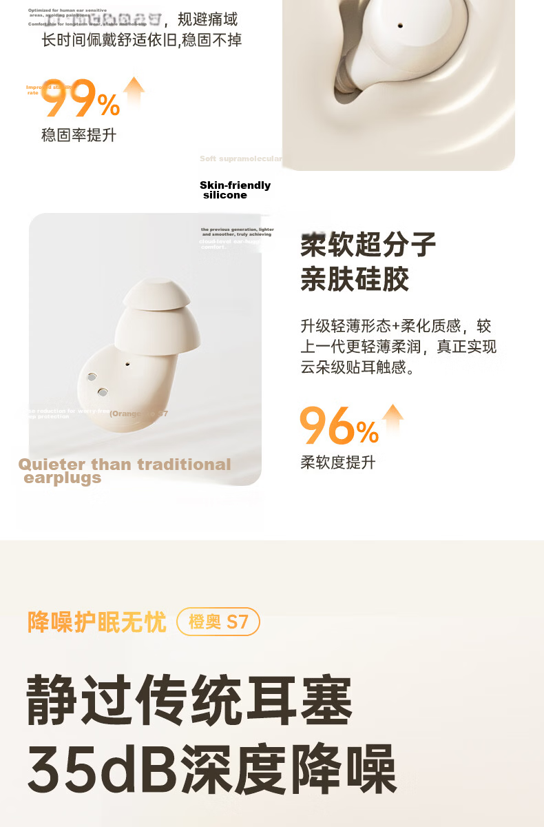 Chengao 2026 New Sleep Bluetooth Earbuds Wireless In-Ear AI Translation High-Quality Sound Sleep Dedicated Noise-Canceling Invisible Side-Sleep Pain-Free Sleep Aid Soundproof Earplugs S7Pro Skin Color 7