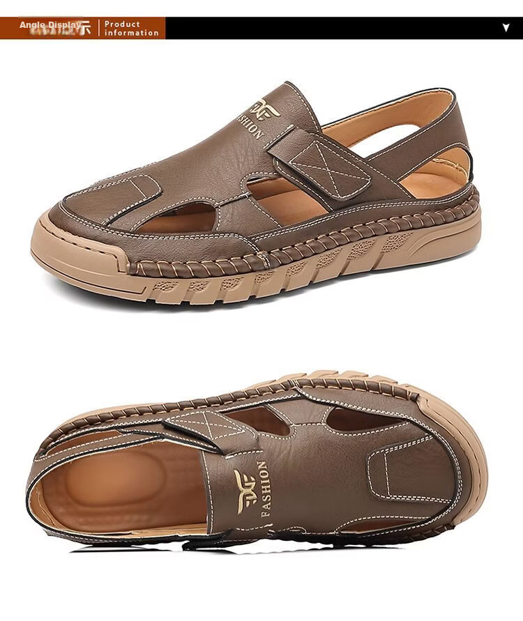 Jingzhenlianggong New Casual Sandals High-Quality Ultra-Soft Men's Breathable Sandals Wear-Resistant Non-Slip Yellow [Leather Version] Size 43 35