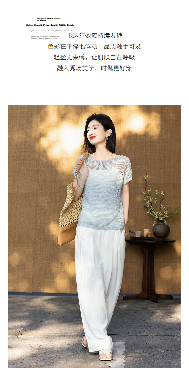Demana [Galaxy Whisper] Summer Off-Shoulder Raglan Hollow Jacquard Irregular Gradient Slimming Knit Top for Women Premium 6