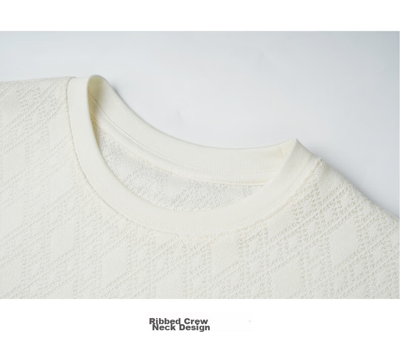 Olrain Summer New Round Neck Textured Hollow Jacquard Embroidered Short Sleeve Knit T-Shirt Women Off-White M 20