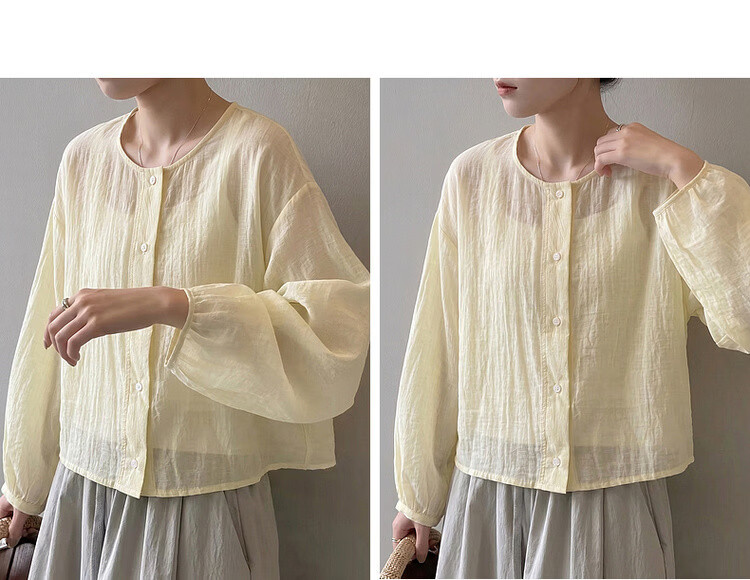 Demana Low Saturation Pastel Series Autumn Simple Style Round Neck Long Sleeve Cardigan Loose Short Petite Women's Shirt 11