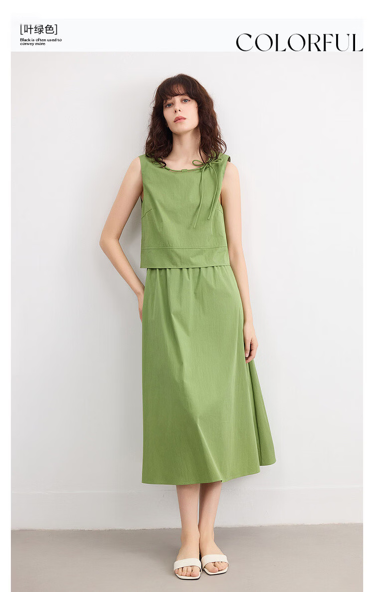 Demana Cotton Cloud Nap Summer Adjustable Strap Round Neck Denim Dress A-Line Mid-Length Women's Dress 3