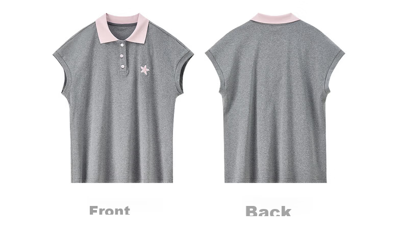 Shangdu Bila Korean Style Colorblock Cotton Polo Collar T-Shirt Women Summer Three-Button Knit Top Loose Slimming Youthful Layering 28