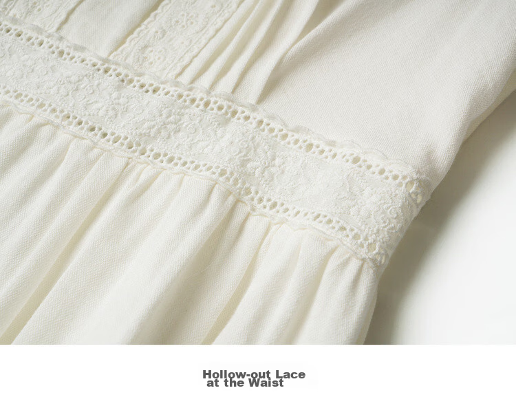Olrain Lace Short Sleeve Square Neck Dress Summer Women's French Country Mid-Length Dress Off-White M 23
