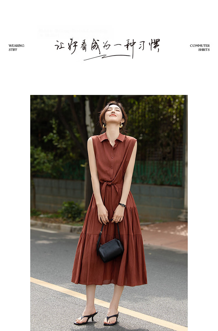 Demana "Dancing with the Wind" Summer Faux Two-Piece Sleeveless Waist-Cinching Slim A-Line Dress for Women, Mid-Length, Office Wear 19