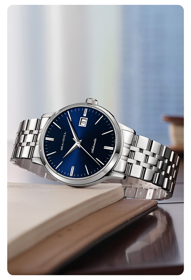 SEAGULL Men's Automatic Mechanical Watch with Date Display, Steel Strap Men's Watch, Birthday Gift for Men, Model 6613 White Dial Roman Numeral 28