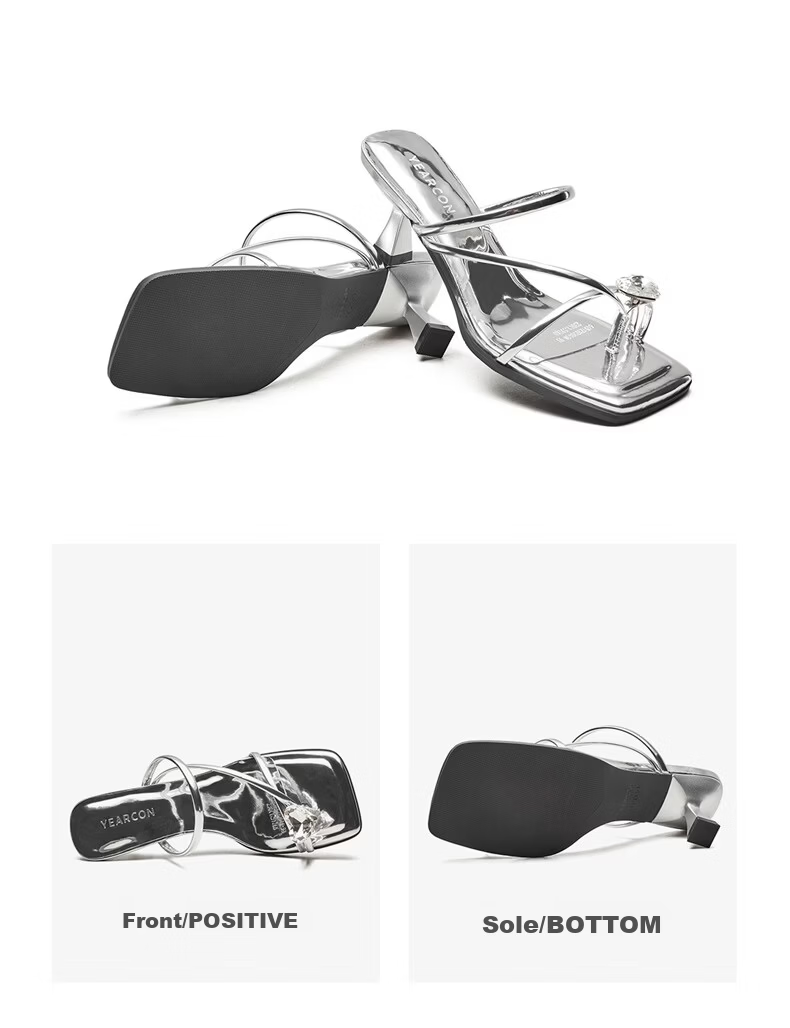 Eierkang Women's Sandals Fairy Style Rhinestone Toe-Clip Stiletto Slippers Silver 37 29041W 15