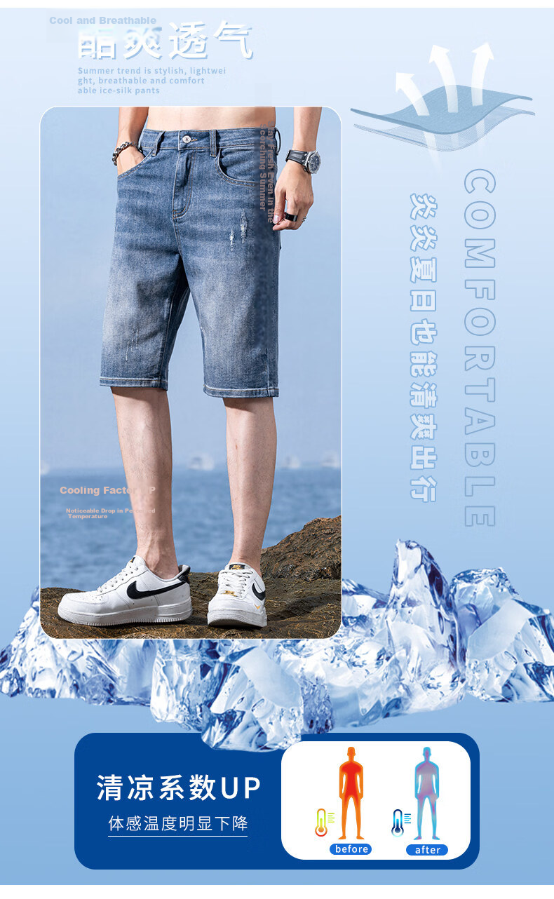 Pierre Cardin Men's Summer Lightweight Loose Denim Shorts Nostalgic Blue Size 30 2