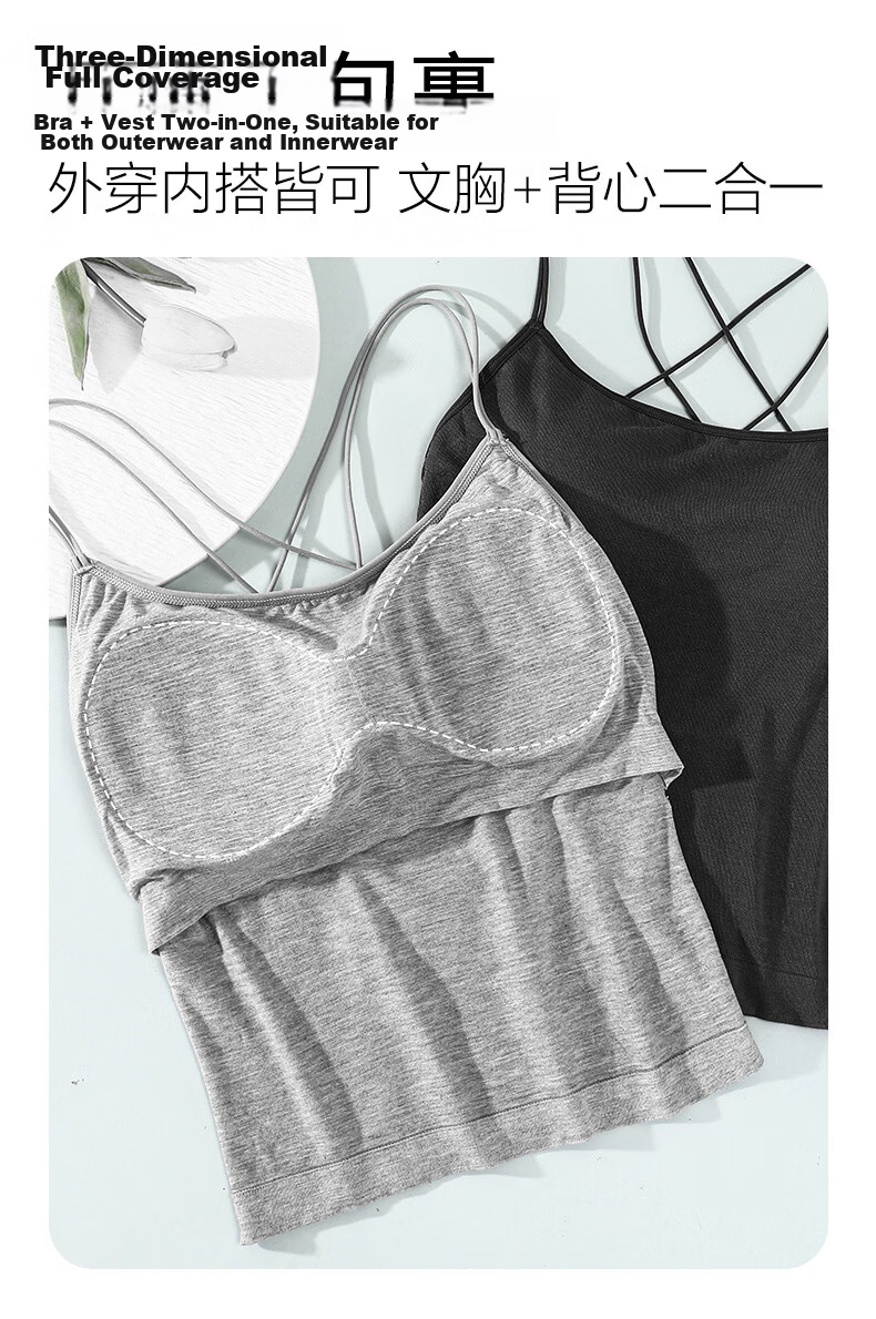 GUJIN Women's Summer Strap Vest, Seamless Back, Built-in Chest Pad, White Base Tube Top 3