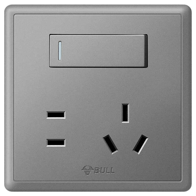 BULL Switch Socket G36 Series, Single Pole Double Throw, Five-Hole with Switch Socket G36E334, Space Gray, Concealed Installatio