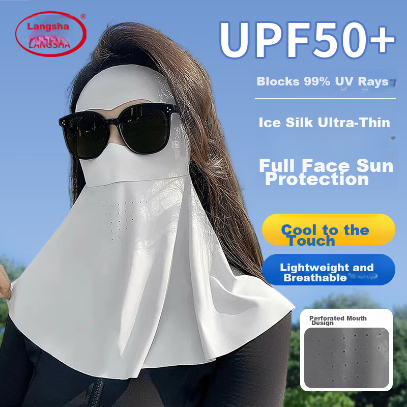 Langsha Sunscreen Face Mask Full Face Cover Outdoor Cycling Mask Ear-Hook UV Protection Loose 3D Extended Neck Guard Face Bikini