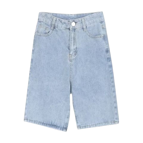 Jeanswest Women's High-Waist Five-Point Summer Loose Straight-Leg A-Line Petite Mid-Length Denim Shorts Dark Blue 25