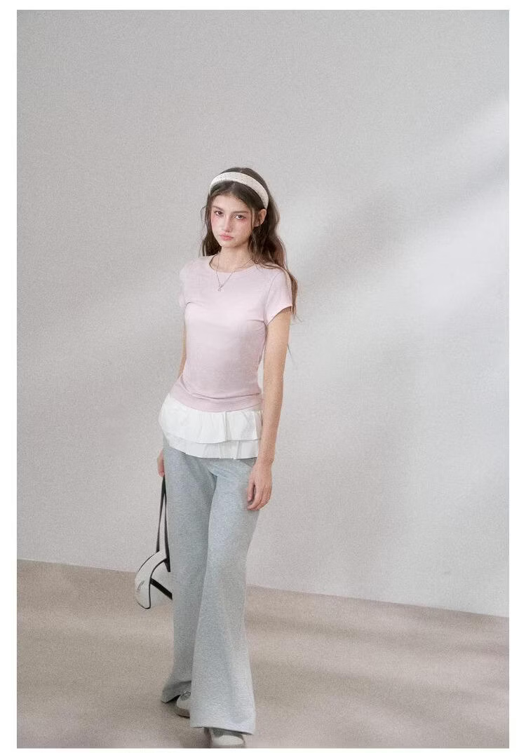 ICH MODE Lyocell Slim Fit Short Sleeve T-Shirt Women Skin-Friendly Cooling Flutter Sleeve Slimming Top Blue L 5