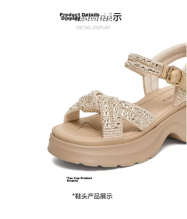 TEENMIX Qixi Festival Gift Sandals Open Toe Wedge Comfortable Casual Women's Shoes 2026 Summer New Apricot Color Size 37 5