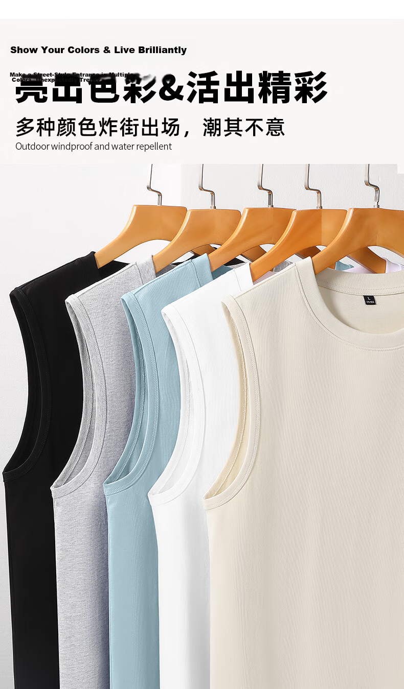 JEEP SPIRIT Men's Pure Cotton Vest Summer Lightweight Casual Versatile Outerwear Sleeveless Skin-friendly Breathable Heavyweight Crew Neck Tank Top 2