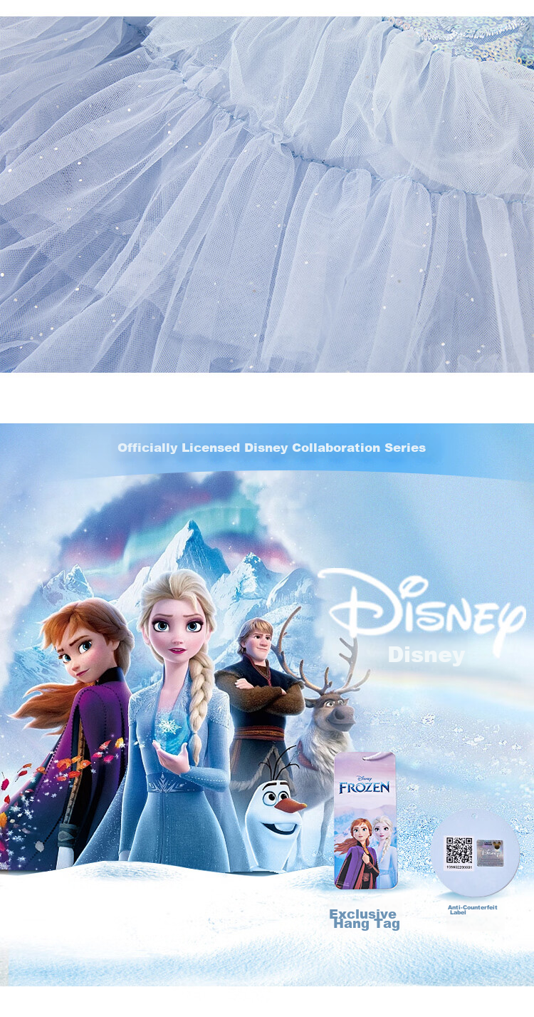 Disney Elsa Princess Dress Girls' Dress 2026 Spring New Birthday Tulle Dress Children's Clothing 18