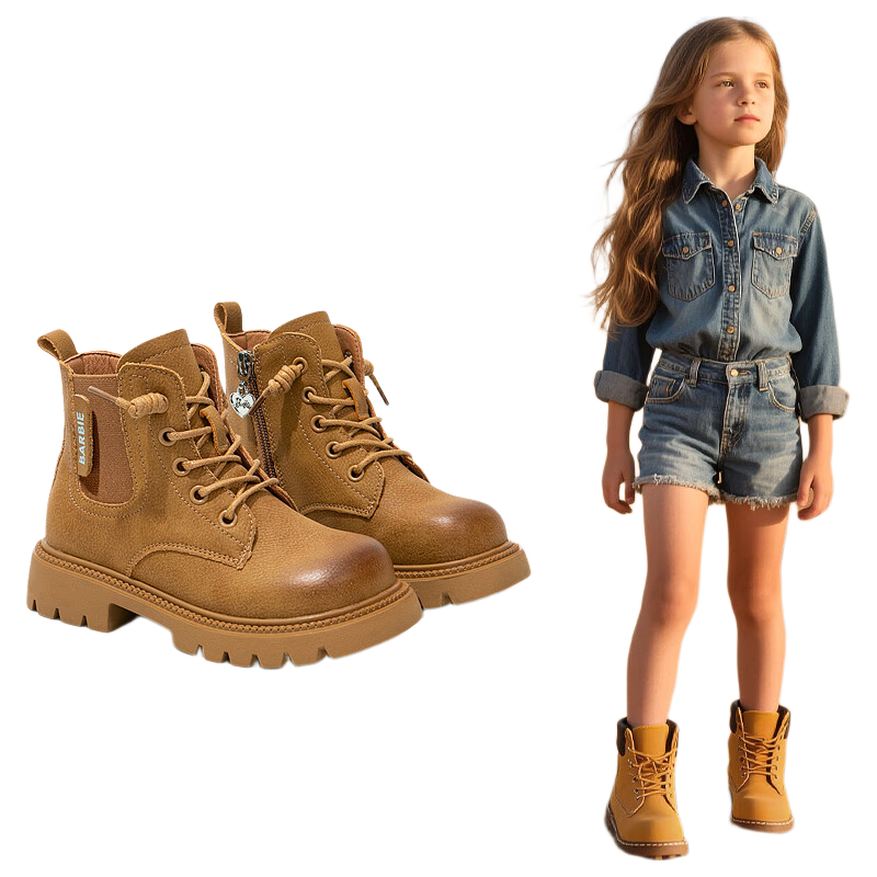 Barbie Girls' Boots Autumn And Winter Girls' Leather Boots Short Boots Prairie Western Big Yellow Boots Desert Martin Boots DA6921 28