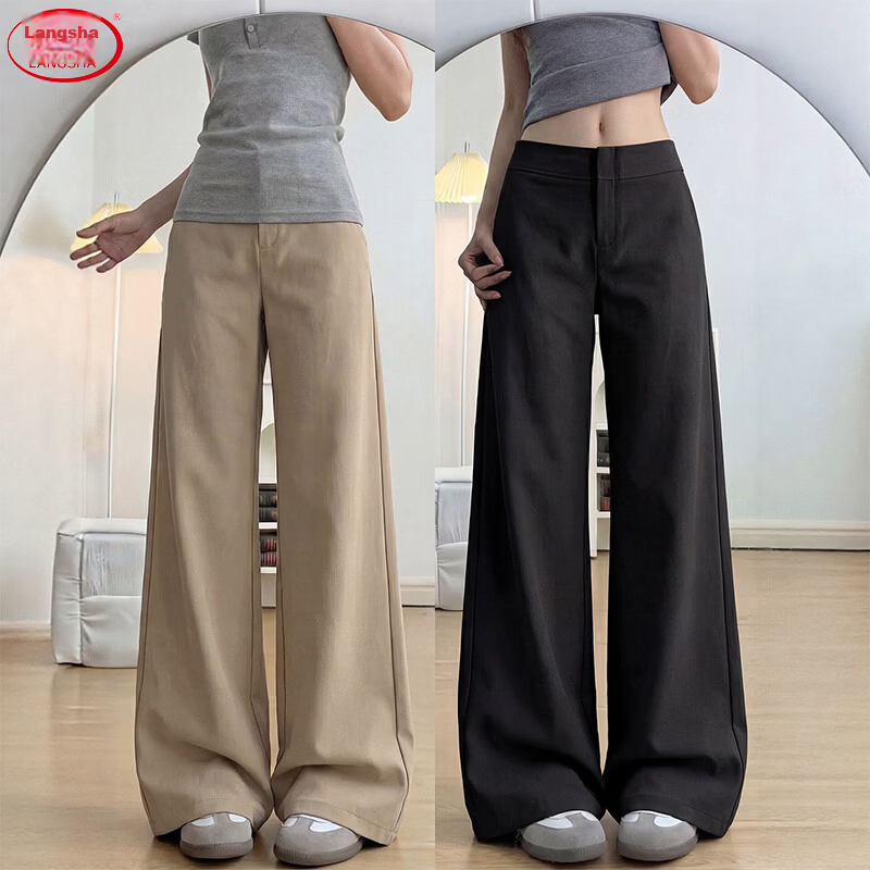 Langsha Women's Suit Pants 2026 Spring Autumn New High-End Commuter Casual High-Waist Straight Slimming Vintage Wide-Leg Pants