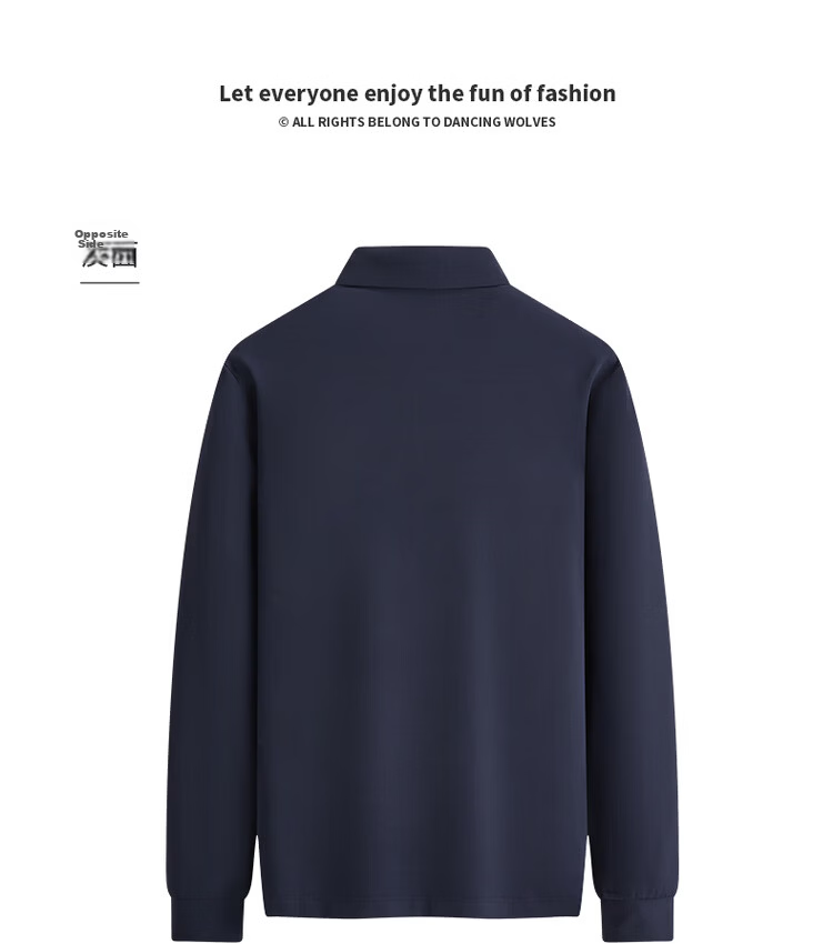 Dancing with Wolves [High Elasticity Nylon] Commuter Versatile Brushed Stretch Light Business Men's Long Sleeve Polo Shirt 102 Dark Blue L 11