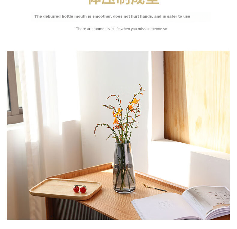 Shengshi Taibao Glass Vase Transparent Water Plant Container Flower Arrangement Vase Living Room Table Smoke Gray 22cm 4