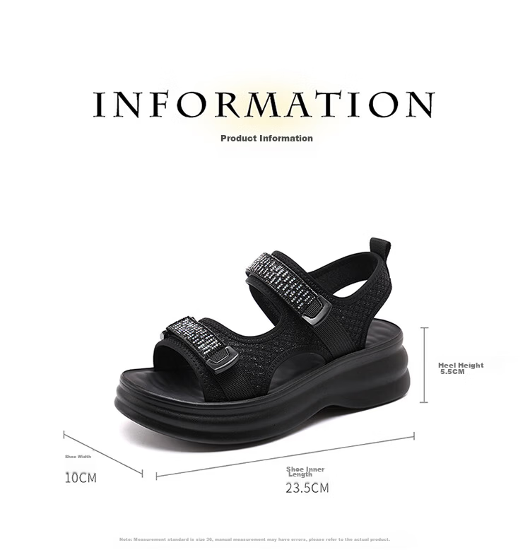 Red Dragonfly Women's Thick Sole Height Increasing Slimming Beach Outdoor Casual Commuting Lightweight Sandals WTK264781 Black Size 35 6