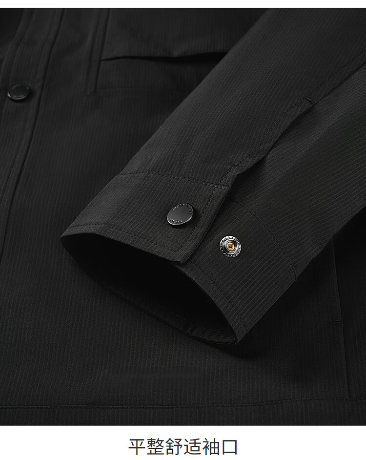 DANCING WOLVES [Three-Proof Technology] Turn-Down Collar Workwear Executive Jacket Men Windproof Coat Versatile Outerwear 001 Black XL 12