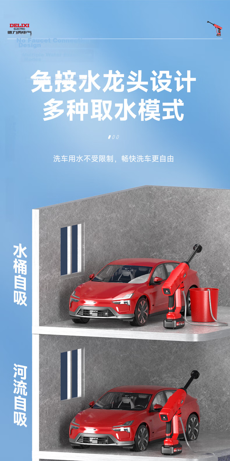 DELIXI Portable Wireless High-Power Car Washer High-Pressure Water Gun for Home Car Washing, Gardening, and Floor Cleaning 9