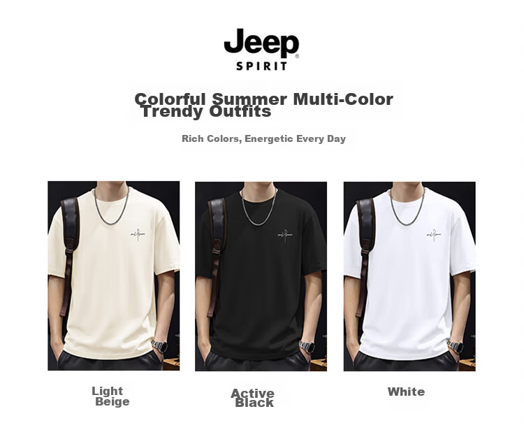 JEEP SPIRIT Men's Heavyweight Cotton Short Sleeve T-Shirt Summer Loose Fit Crew Neck Casual Top 9