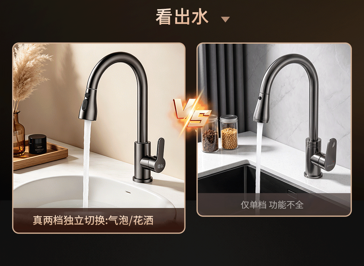 Del 28-Year Brand Kitchen Faucet Pull-Out Sink Mixer Hot and Cold Water 2-in-1 CPCL 3