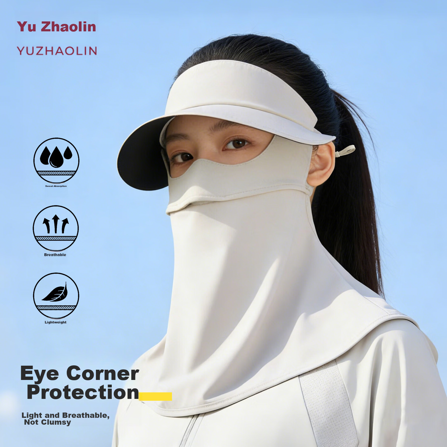 Yuzhaolin Women's Summer Sun Protection Face Mask Cycling UV Protection Neck Guard Full Face Ice Silk Sunblock Mask Beige