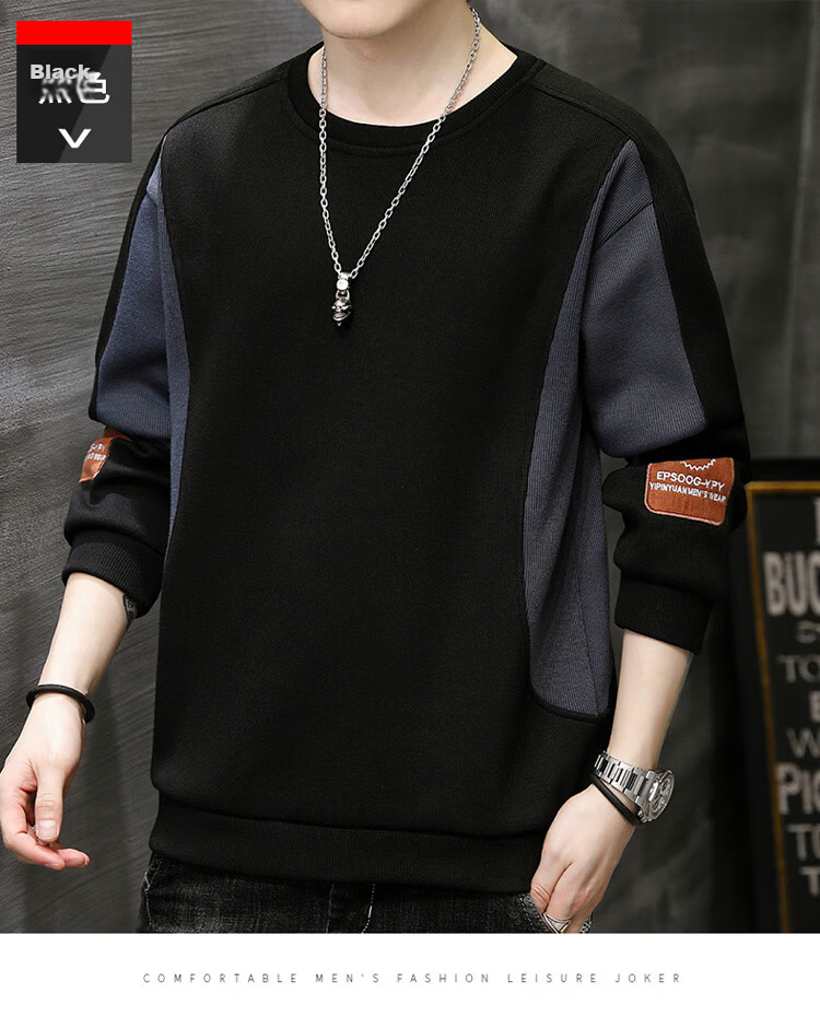 PLAYBOY Men's Crew Neck Sweatshirt Autumn Long Sleeve Loose Casual T-Shirt Black 2XL 14