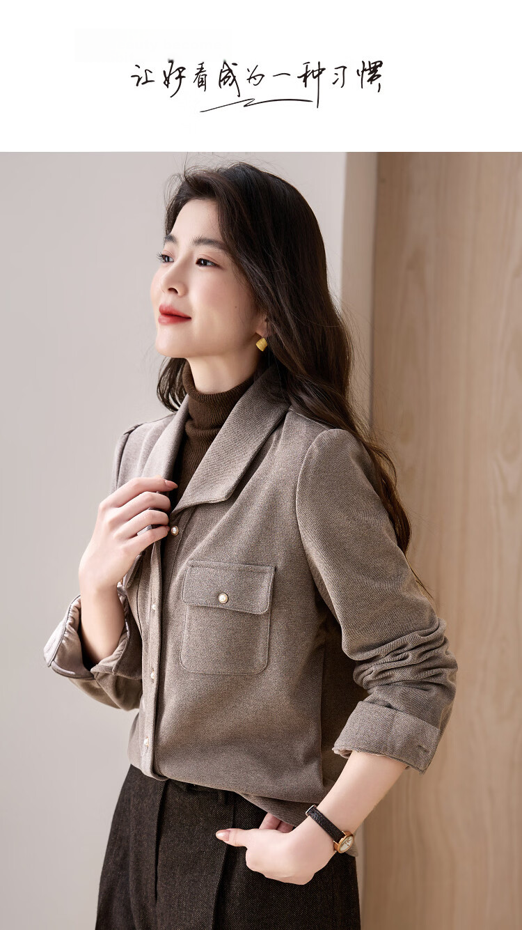 Demana Hyaluronic Acid Shirt Winter Elegant Commuter Lapel Flap Button Loose Small Size Women's Blouse 1
