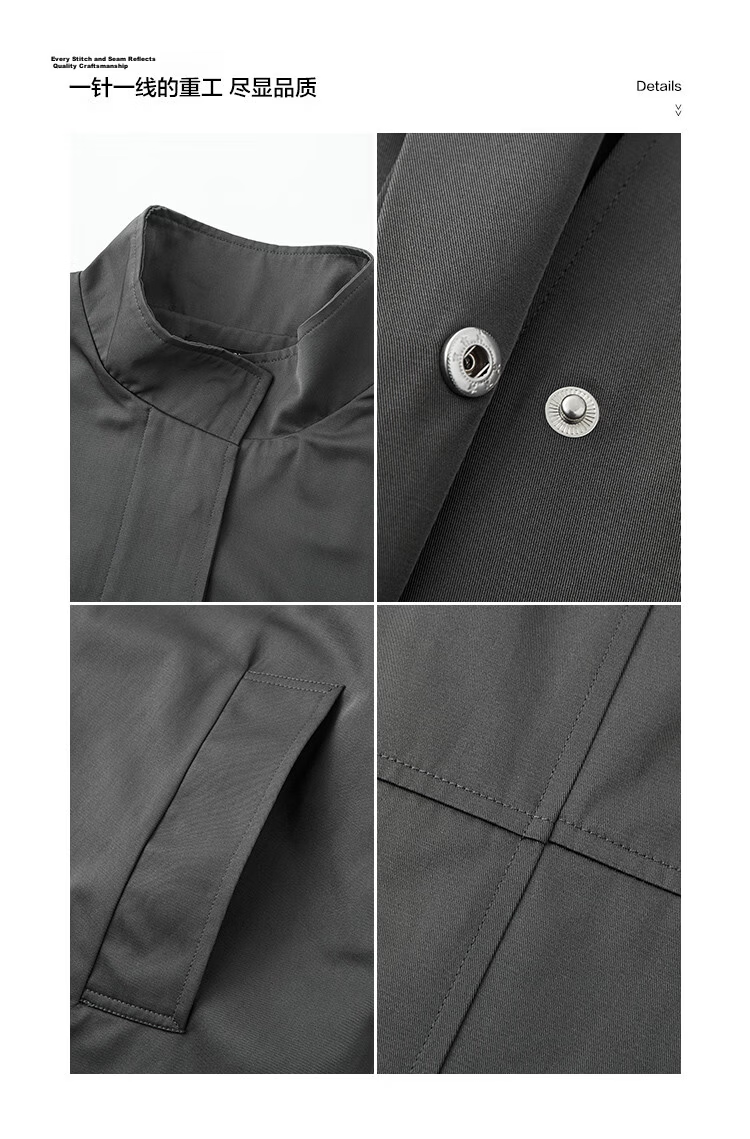 MT Grey British Style Autumn Stand Collar Wide Edge Pocket Design Loose Mid-Length Trench Coat 11
