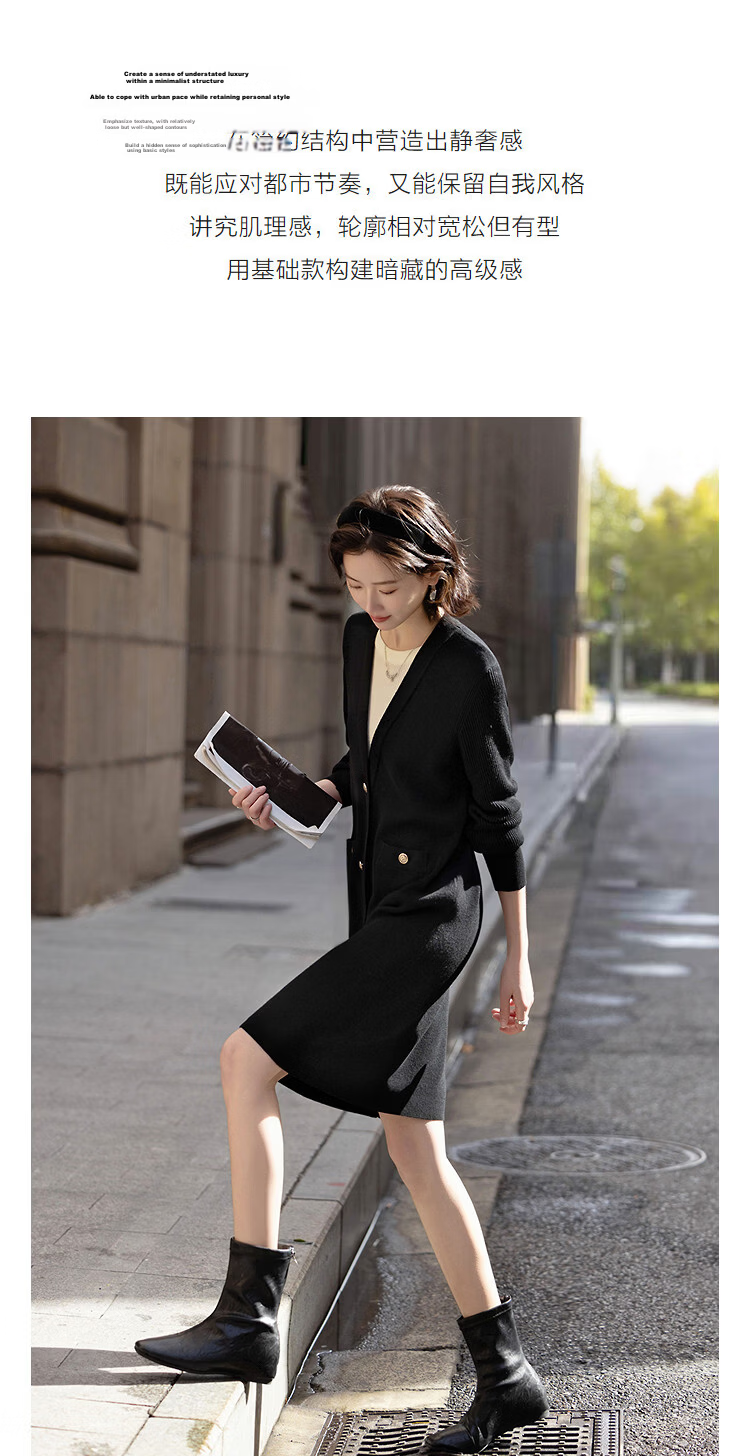 Demana Luxury Soft Merino Wool Spring Lightweight Office Deep V Straight Small Size Long Knit Women's Dress 6