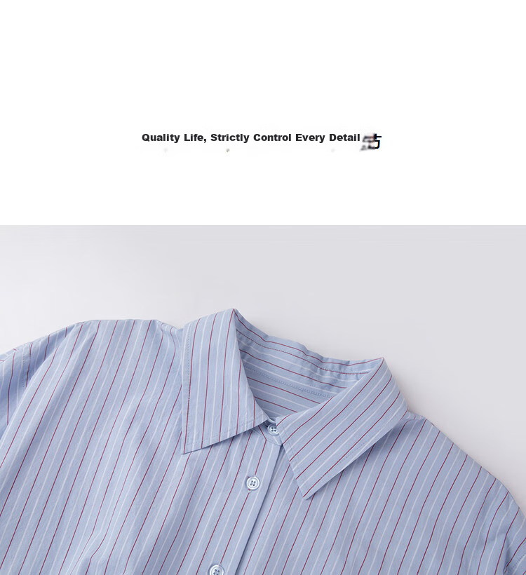 Demana Fresh Cotton Spring Pointed Collar Striped Color-Block Belted Loose Slim Dress for Women Premium Feel 11