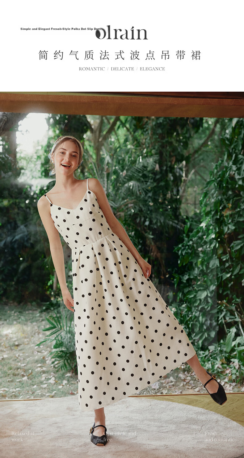 Olrain Eurielle Summer Women's Simple Elegant Adjustable Strap V-Neck French Polka Dot Slip Dress Women Polka Dot XL 1