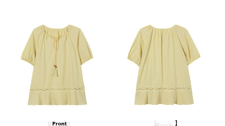 Demana Pure Cotton Tassel Tie Round Neck Shirt Women Summer New Lace Splicing Ruffle Loose Blouse 19