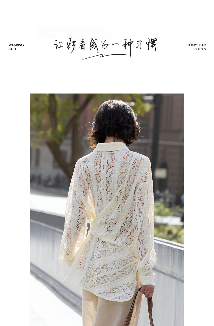 Demana Lace Whisper Spring Cloud Soft Cotton Korean Style Lapel Irregular Tie Hollow Asymmetric Women's Shirt 10