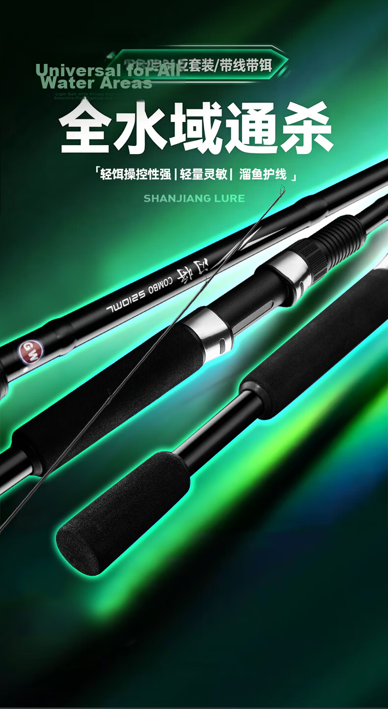 GW 1.8m Flash General Straight Handle Spinning Reel Lure Rod Set ML Medium Light Versatile Lure Fishing Rod Smooth Rod Fishing Gear 1