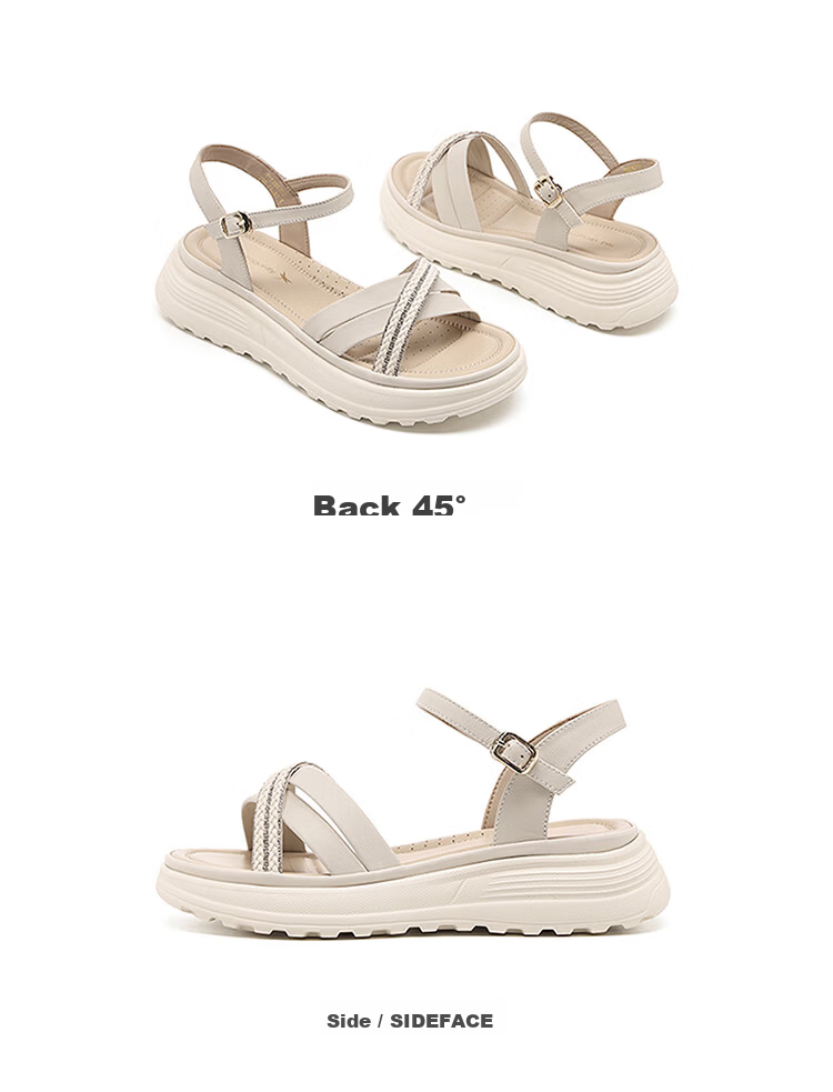 Red Dragonfly Women's Sandals New Thick Sole One-Strap Platform Casual Lightweight Height-Increasing Mom Shoes WTK265702 Beige Size 39 7