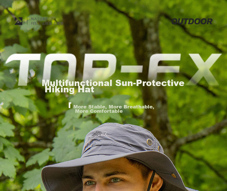 TOPEX Outdoor Men's Summer Mountaineering Bucket Hat Sun Protection Hiking Foldable Water-Repellent Breathable Cap 2