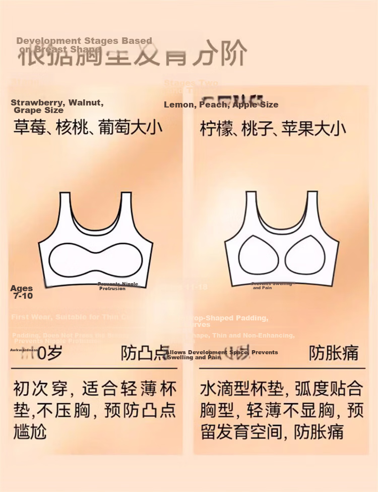 GUJIN Developmental Period Girls' Bra Special Tone Nude Foundation Invisible Light Color Stage 2-3 Teen School Student Bra 2