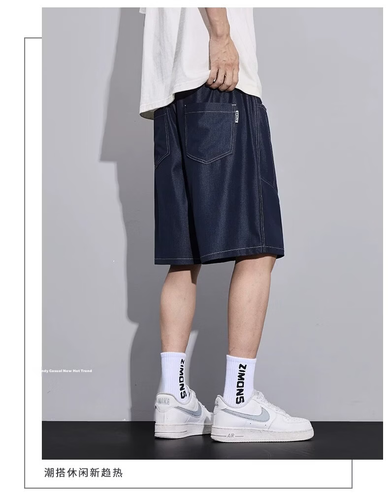 ROMON Men's Ice Silk Denim Shorts 2026 Summer Thin Loose Straight Casual Five-Point Pants 8