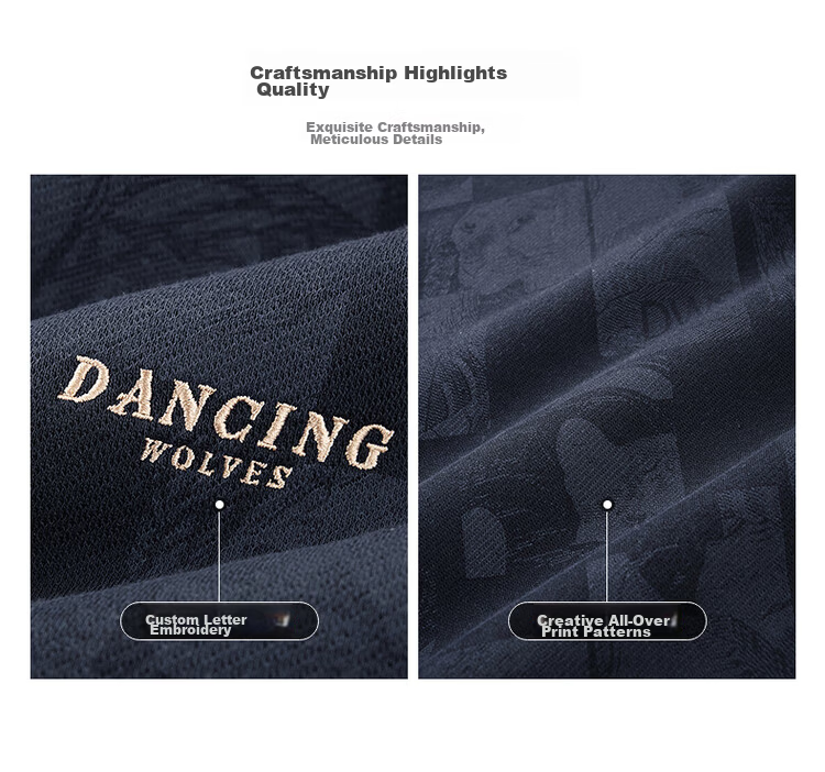 Dance with Wolves [Fleece Lined Thickened] Trendy All-Over Print Crewneck Sweatshirt Men Warm Antibacterial Pullover Top 102 Dark Blue L 7