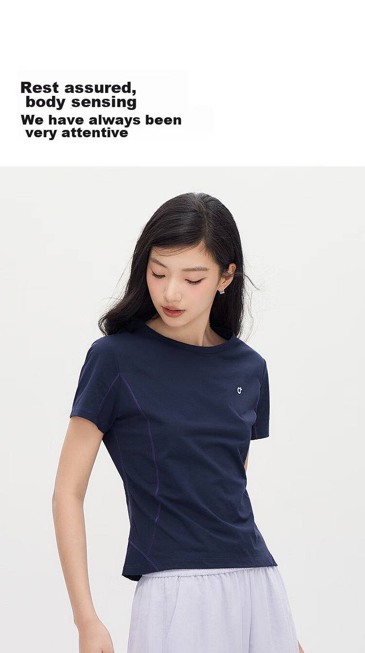 Semir Women's Short Sleeve T-Shirt Summer Moisture-Wicking Quick-Dry Sun Protection Stitching Contrast Thread 2026 Petite Sports Style 109326100045 11
